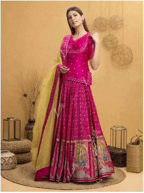 Pink Bandhani Silk Lehenga