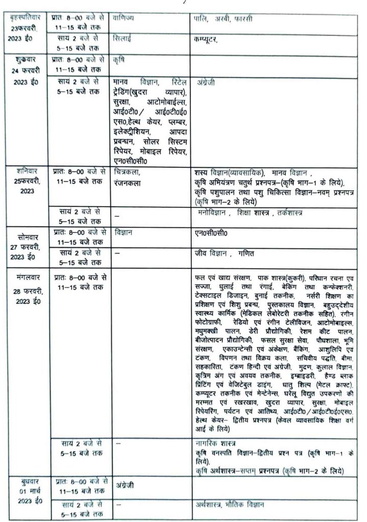 up board time table 2023